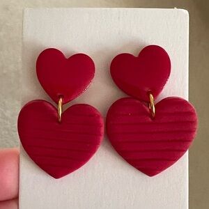Elegant Red Heart Drop Earrings